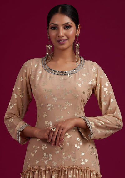 Beige Zariwork Georgette Designer Salwar-Suit - koskii