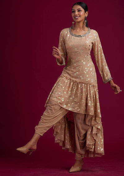 Beige Zariwork Georgette Designer Salwar-Suit - koskii