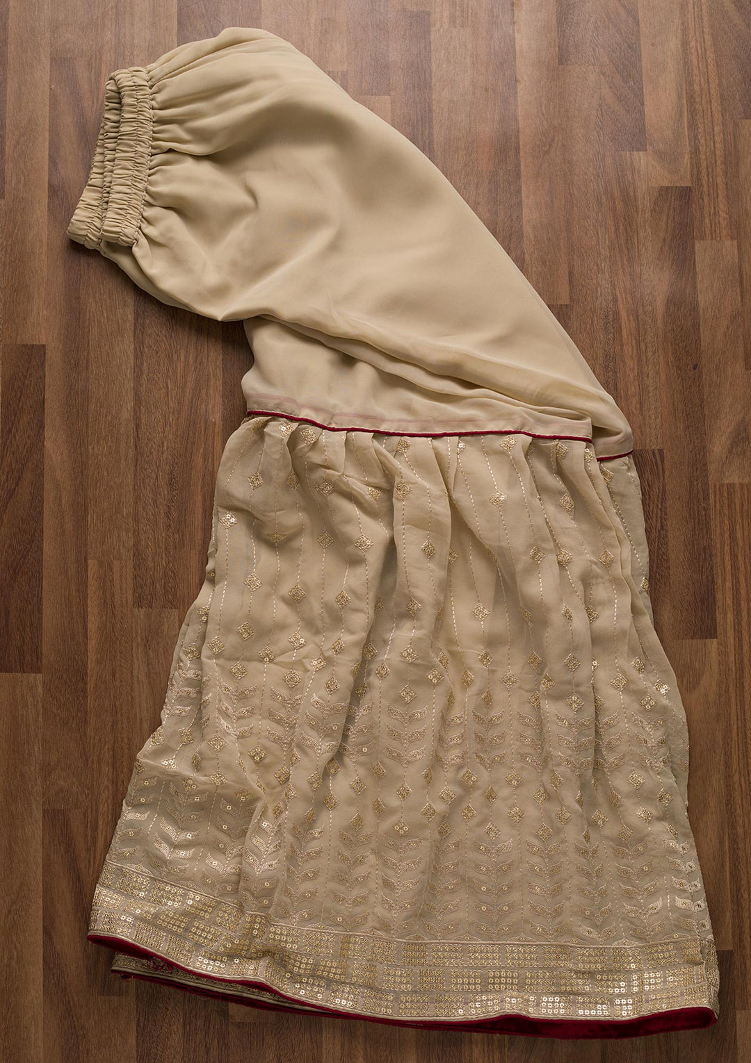 Beige Zariwork Georgette Unstitched Salwar Suit-Koskii