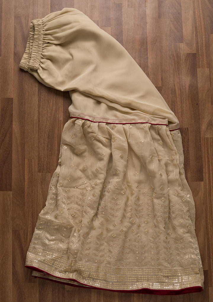 Beige Zariwork Georgette Unstitched Salwar Suit-Koskii