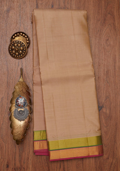 Beige Zariwork Pure Silk Designer Unstitched Saree - Koskii