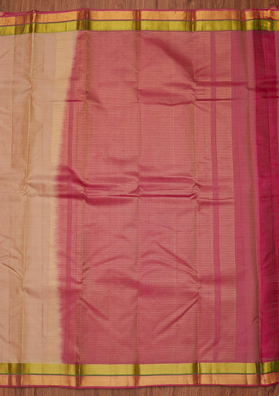 Beige Zariwork Pure Silk Designer Unstitched Saree - Koskii