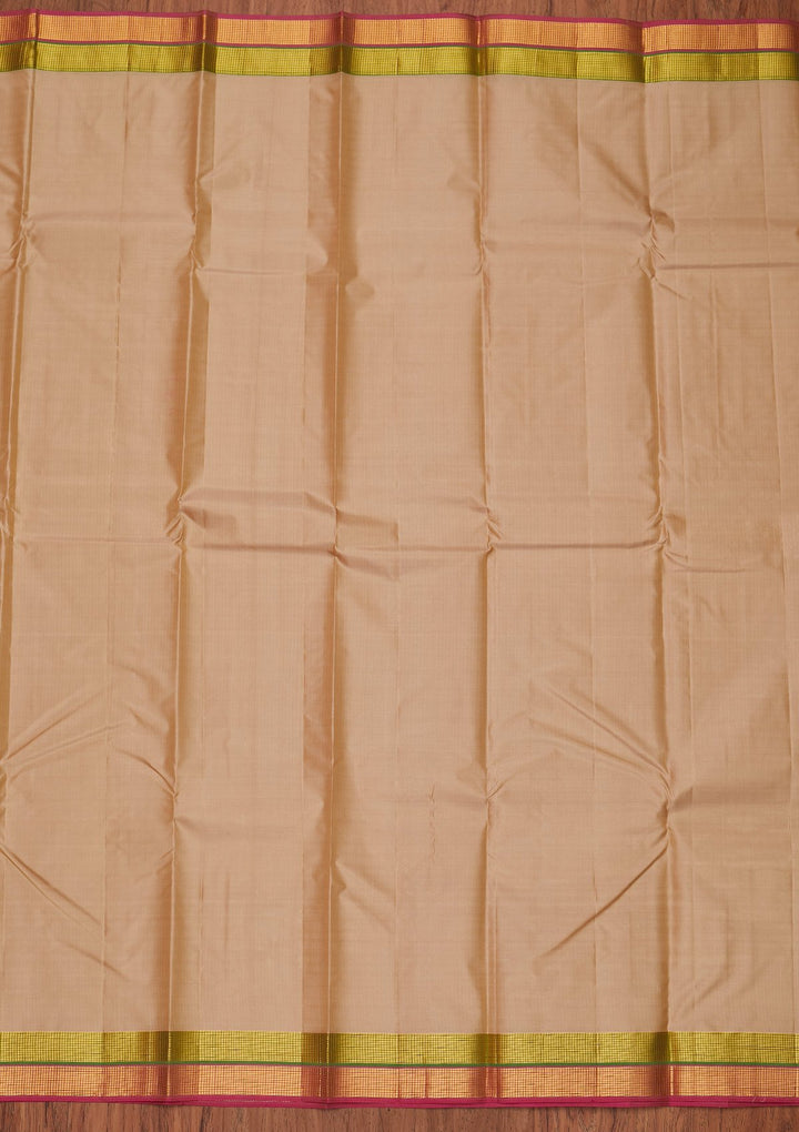 Beige Zariwork Pure Silk Designer Unstitched Saree - Koskii