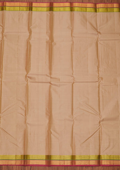 Beige Zariwork Pure Silk Designer Unstitched Saree - Koskii
