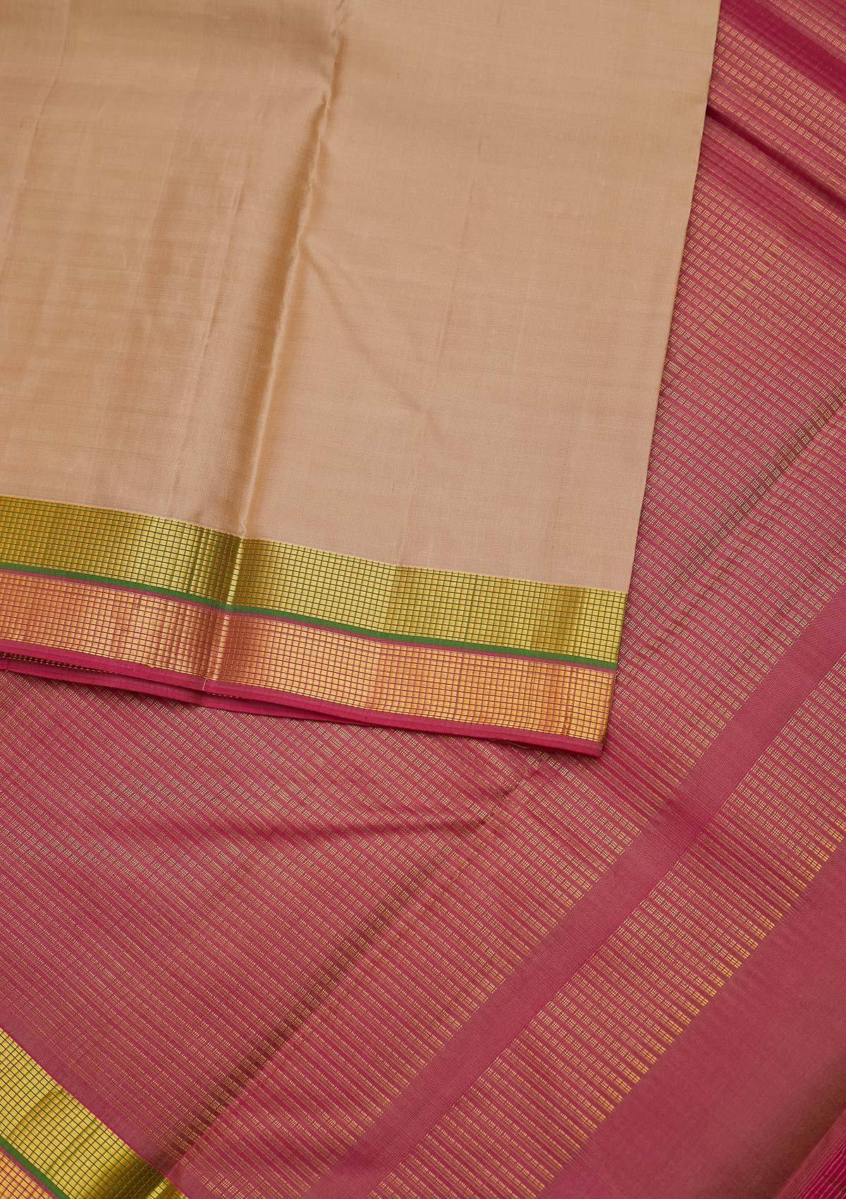 Beige Zariwork Pure Silk Designer Unstitched Saree - Koskii