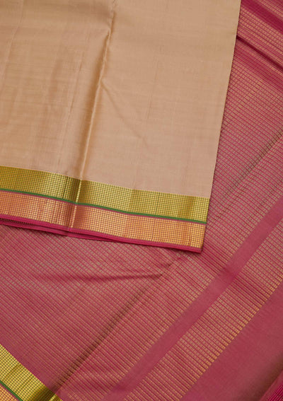Beige Zariwork Pure Silk Designer Unstitched Saree - Koskii