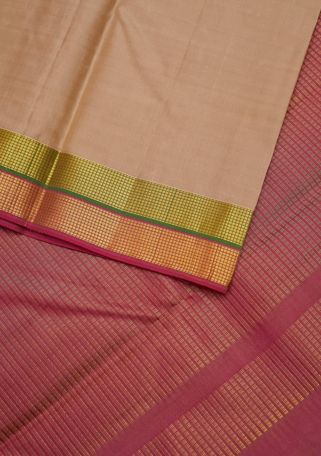 Beige Zariwork Pure Silk Designer Unstitched Saree - Koskii