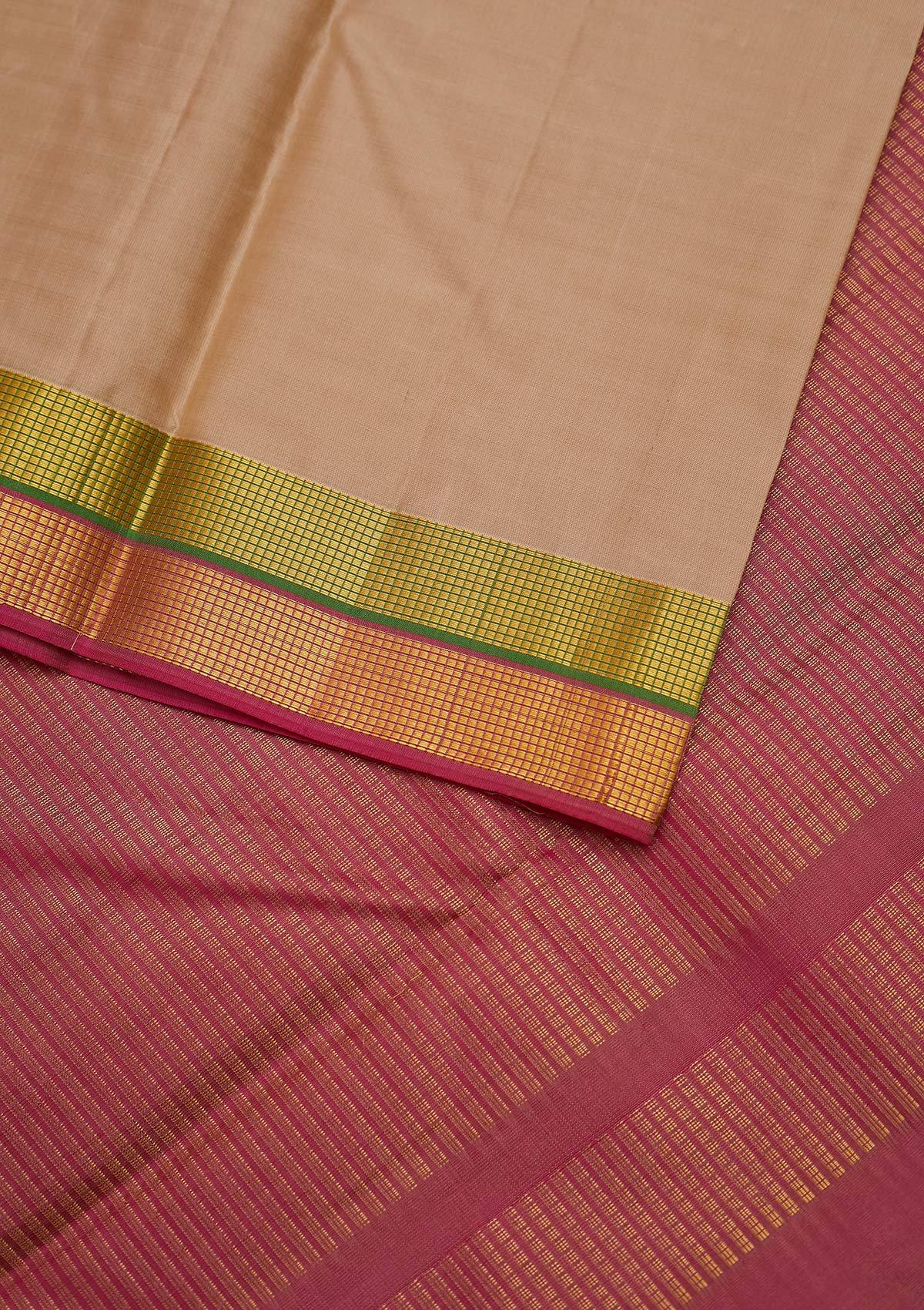 Beige Zariwork Pure Silk Designer Unstitched Saree - Koskii