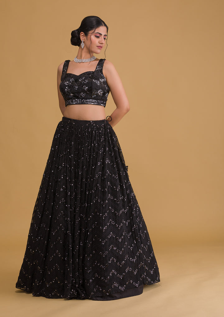 Black Sequins Georgette Designer Lehenga-Koskii