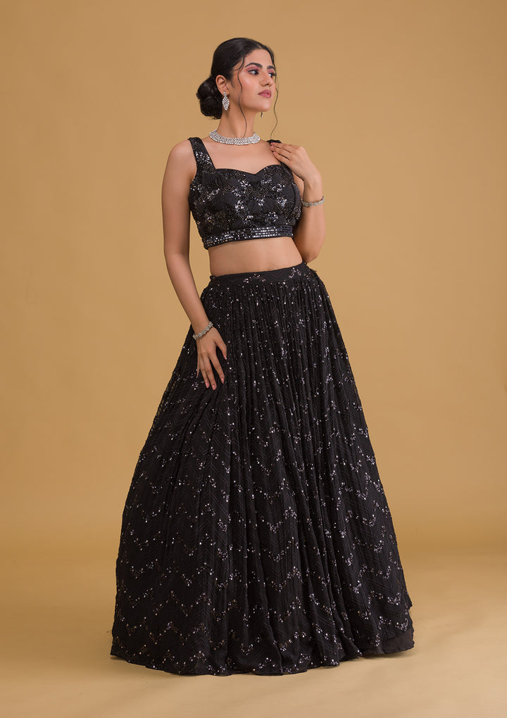 Black Sequins Georgette Designer Lehenga-Koskii