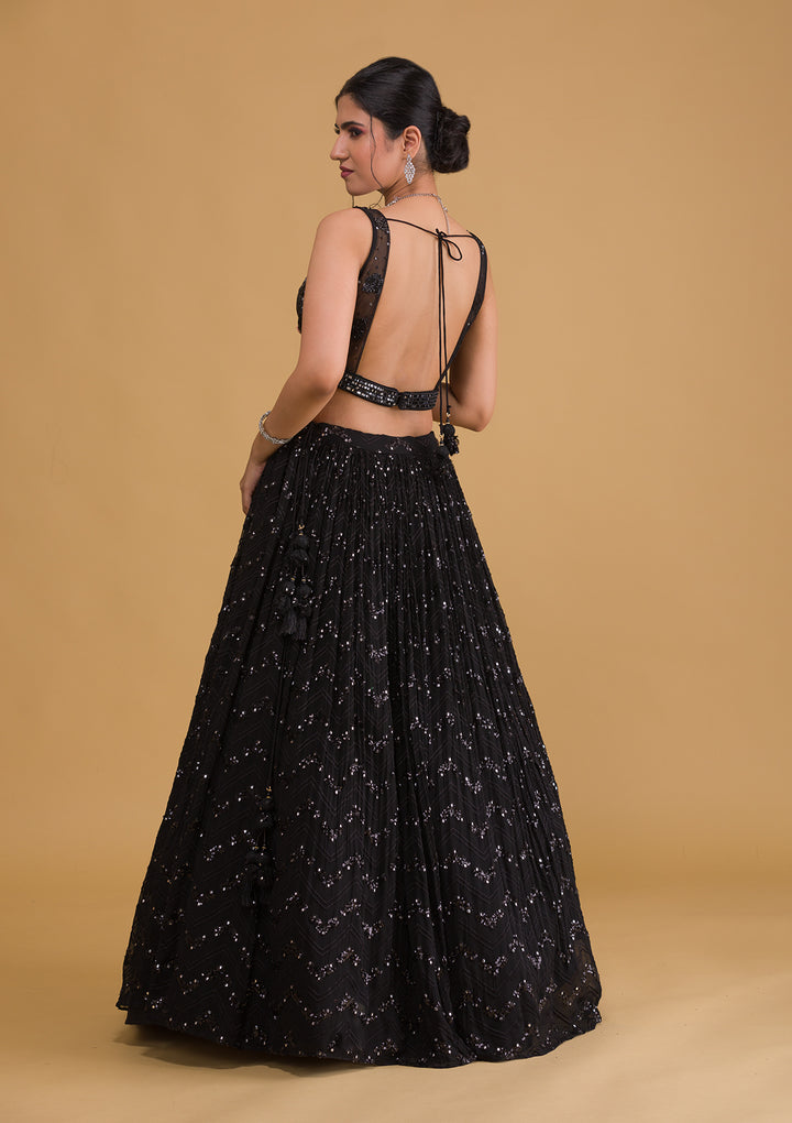 Black Sequins Georgette Designer Lehenga-Koskii