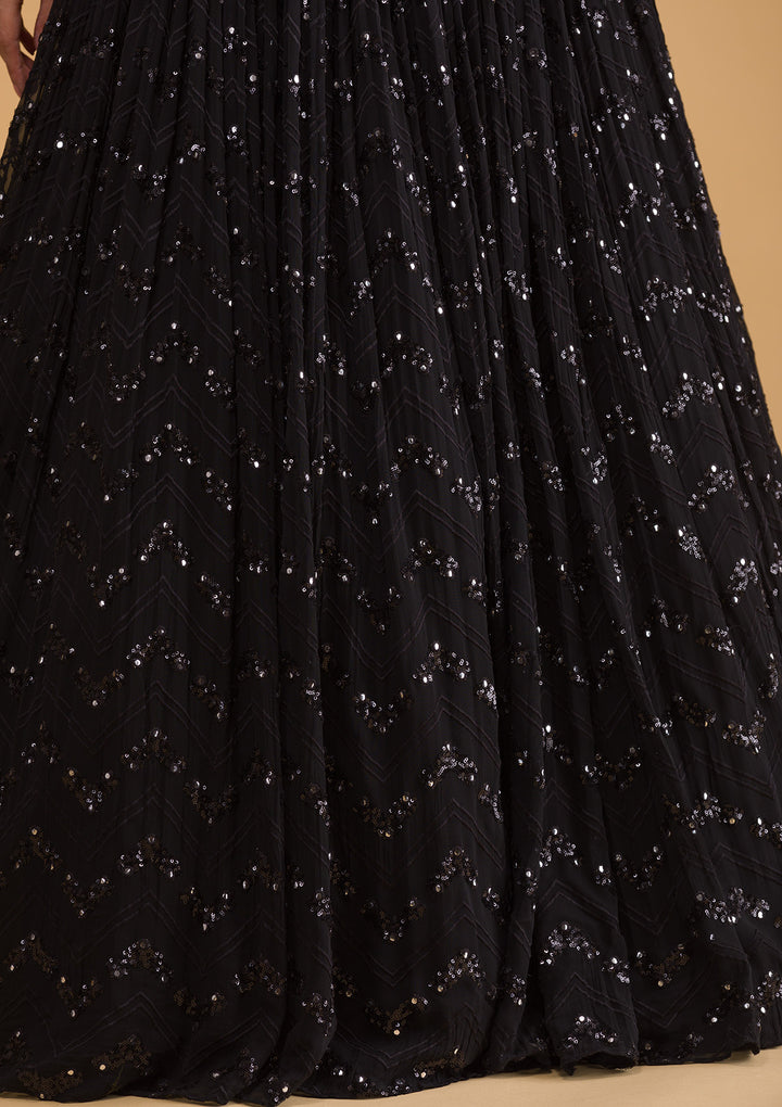 Black Sequins Georgette Designer Lehenga-Koskii
