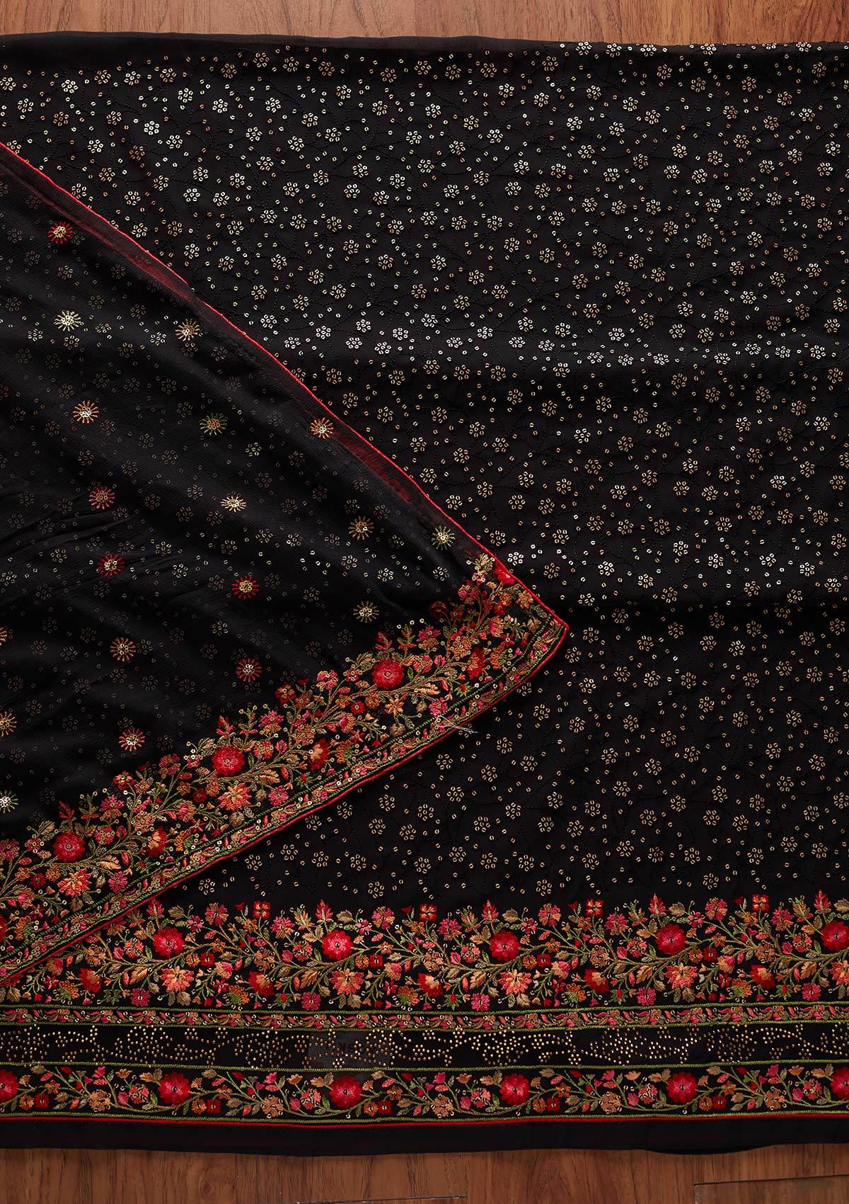 Black Sequins Georgette Designer Unstitched Salwar Suit - koskii