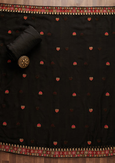 Black Sequins Georgette Designer Unstitched Salwar Suit - Koskii