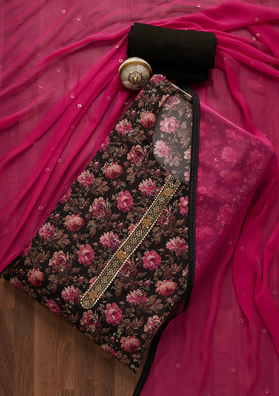 Black Sequins Georgette Unstitched Salwar Suit-Koskii