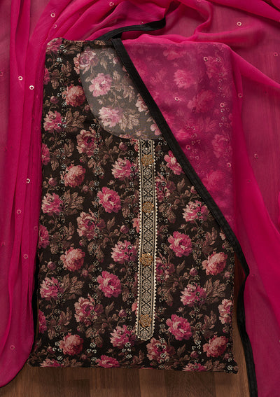 Black Sequins Georgette Unstitched Salwar Suit-Koskii