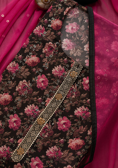 Black Sequins Georgette Unstitched Salwar Suit-Koskii