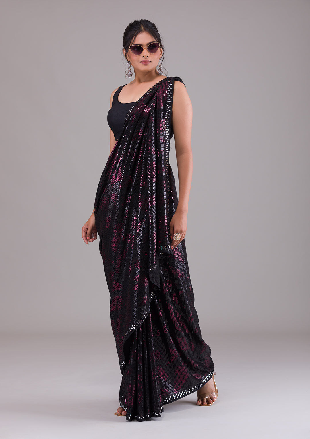 Black Sequins Georgette Saree-Koskii