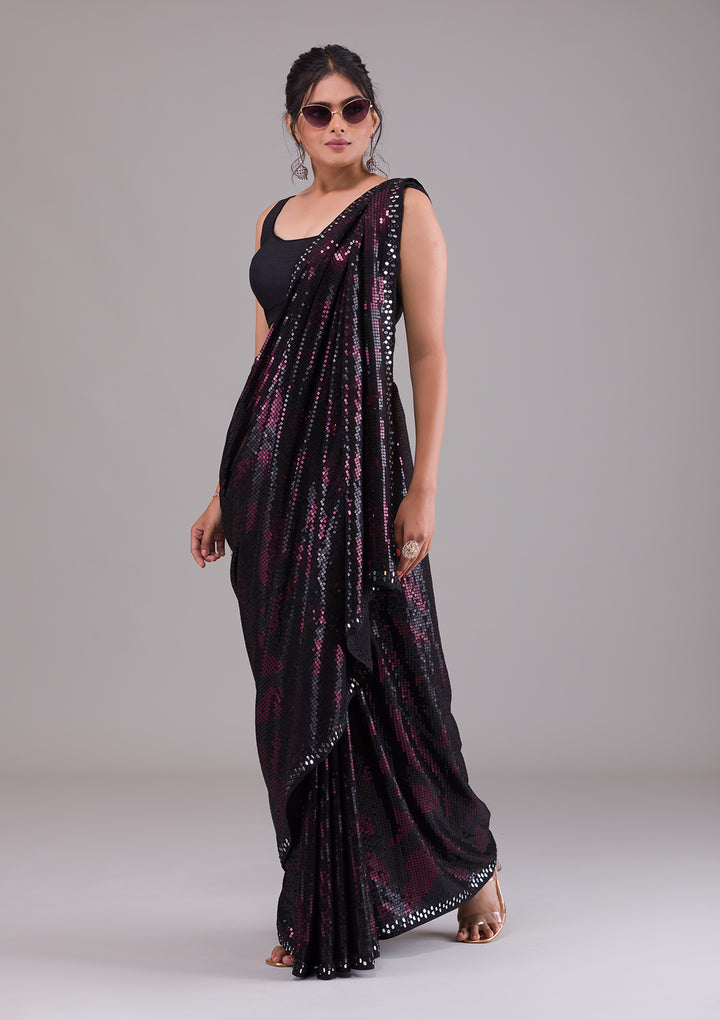 Black Sequins Georgette Saree-Koskii
