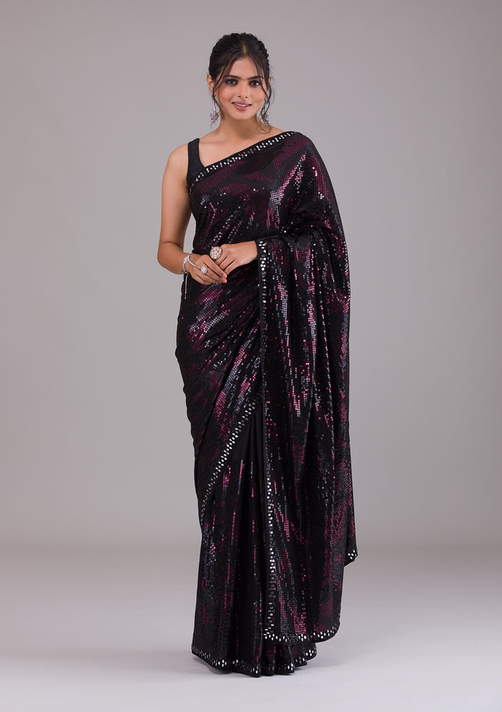 Black Sequins Georgette Saree-Koskii