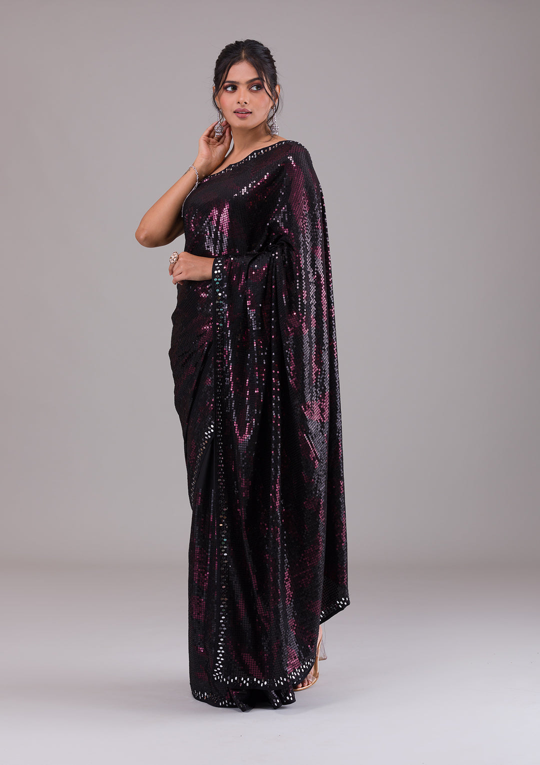 Black Sequins Georgette Saree-Koskii