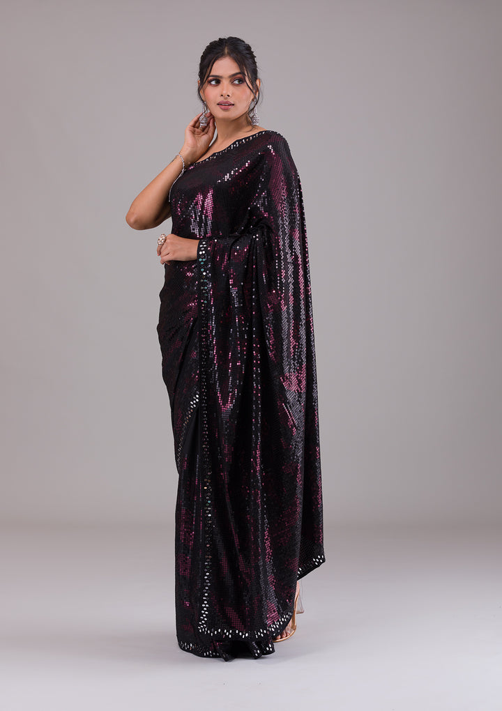 Black Sequins Georgette Saree-Koskii