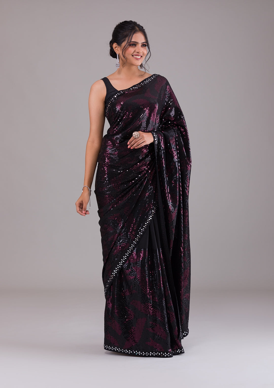 Black Sequins Georgette Saree-Koskii