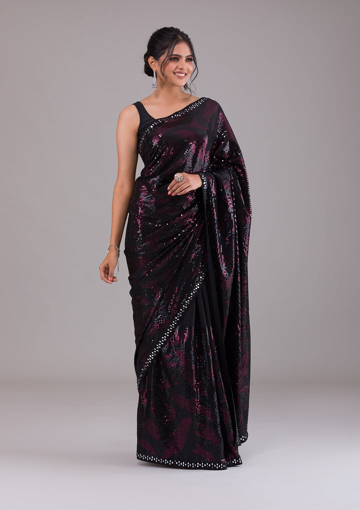 Black Sequins Georgette Saree-Koskii