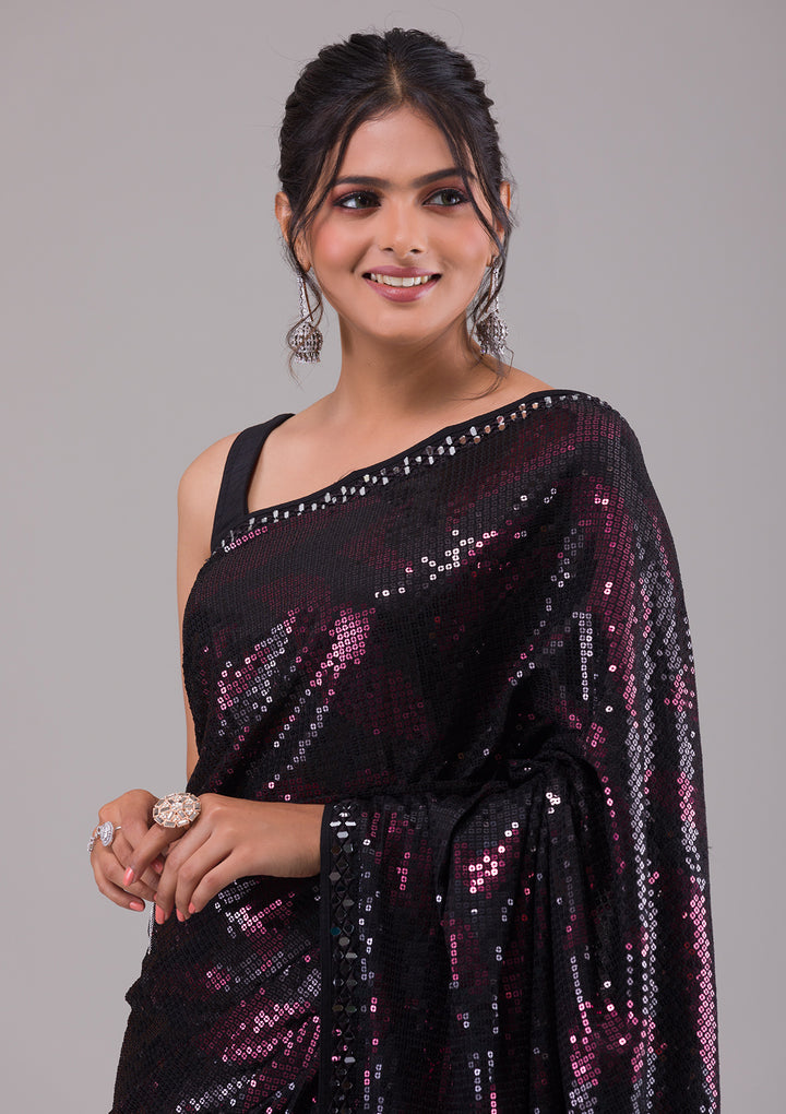 Black Sequins Georgette Saree-Koskii