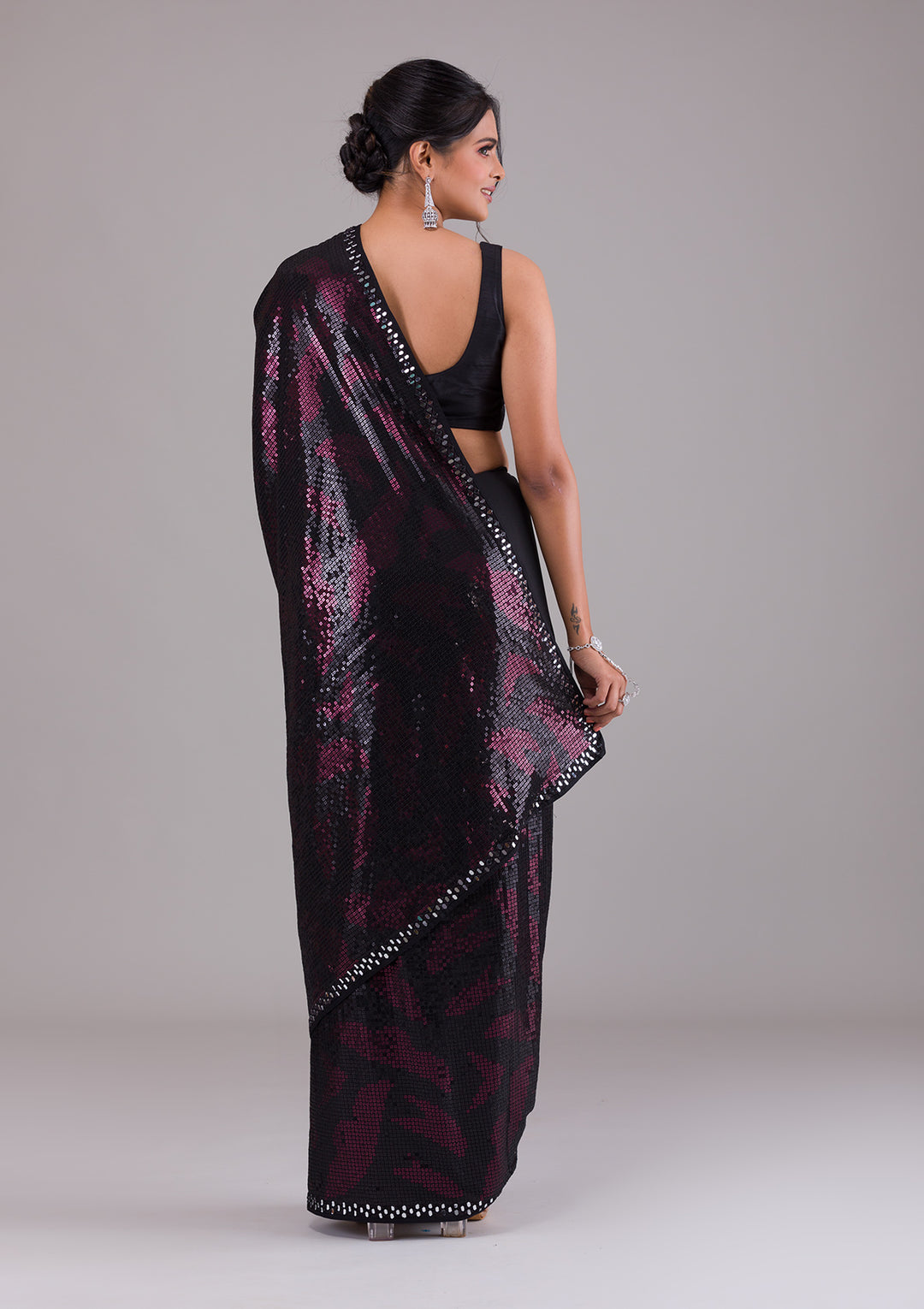Black Sequins Georgette Saree-Koskii