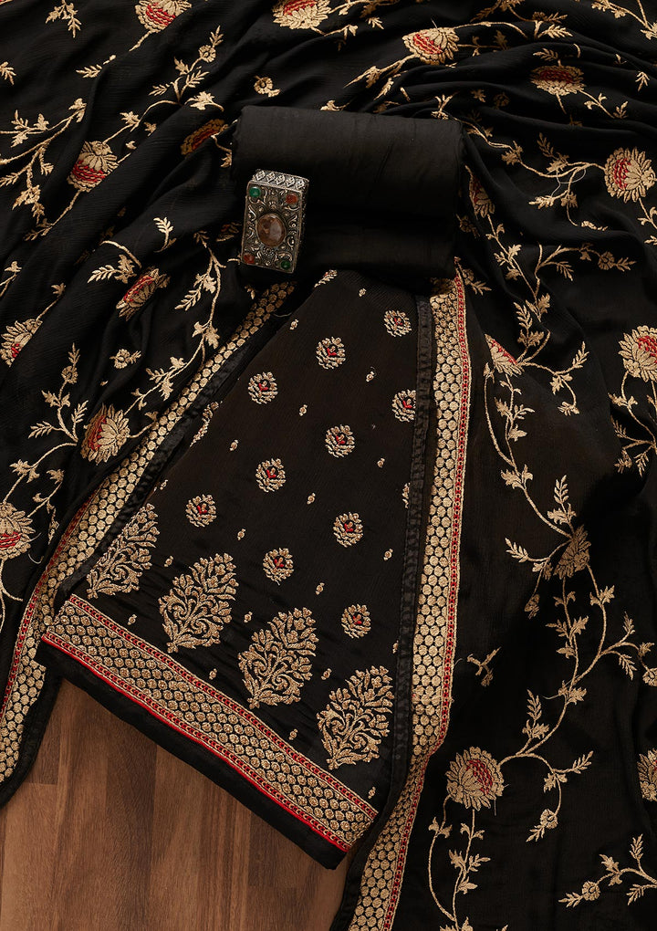 Black Stonework Georgette Designer Unstitched Salwar Suit - Koskii