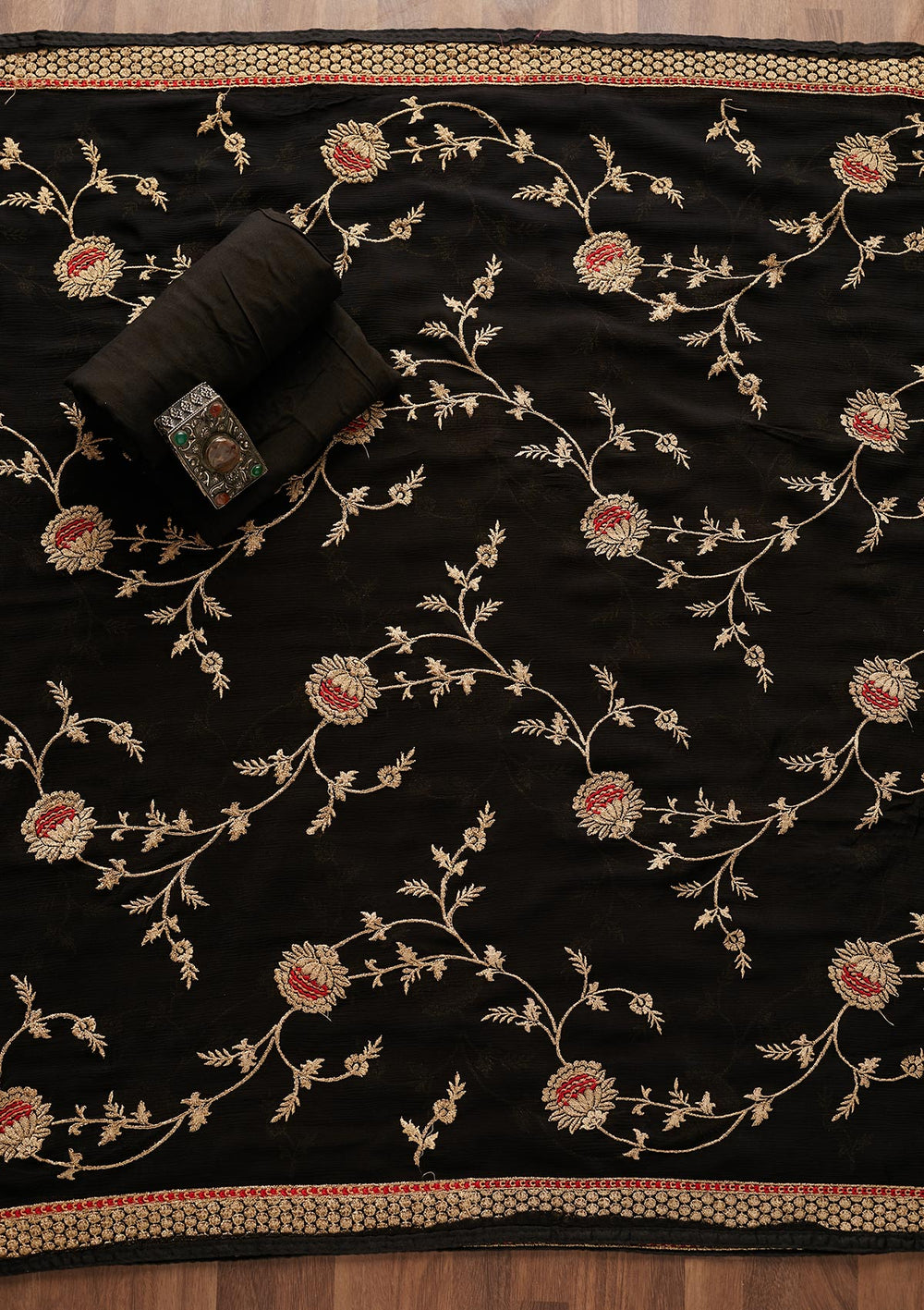 Black Stonework Georgette Designer Unstitched Salwar Suit - Koskii