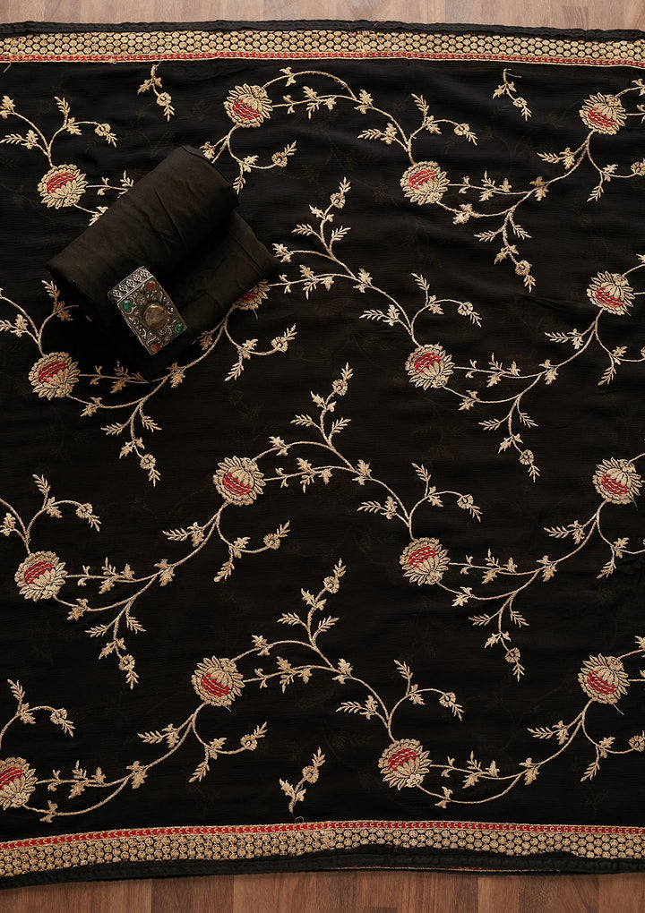 Black Stonework Georgette Designer Unstitched Salwar Suit - Koskii