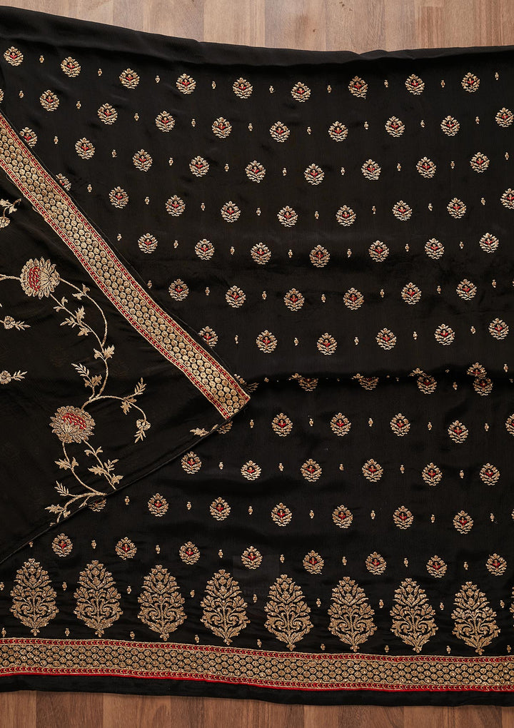 Black Stonework Georgette Designer Unstitched Salwar Suit - Koskii