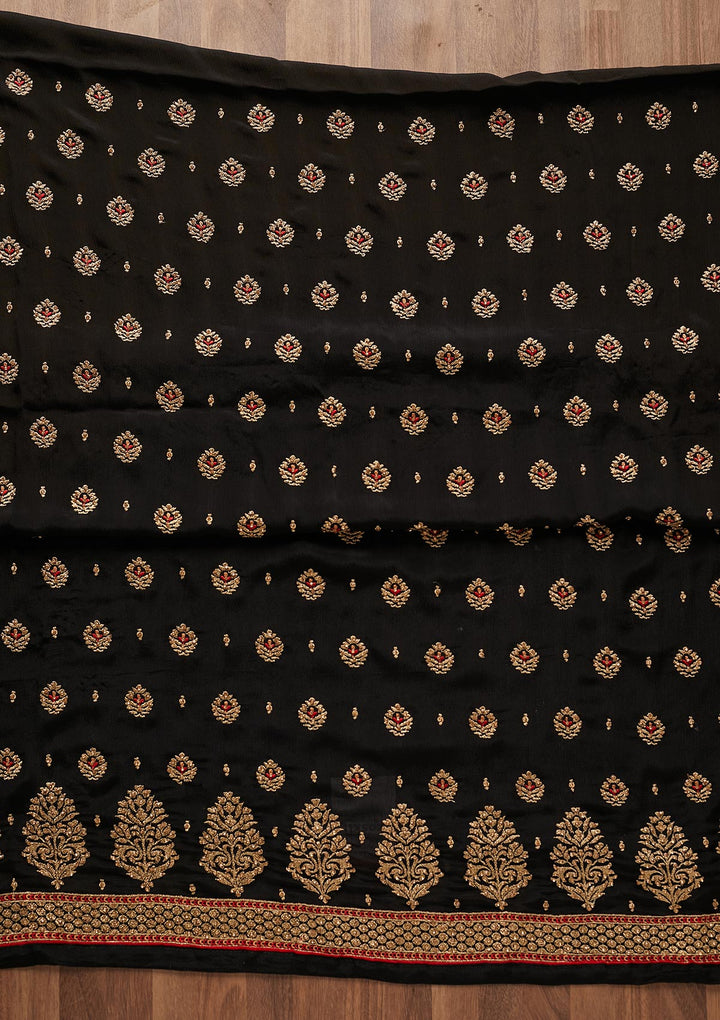 Black Stonework Georgette Designer Unstitched Salwar Suit - Koskii