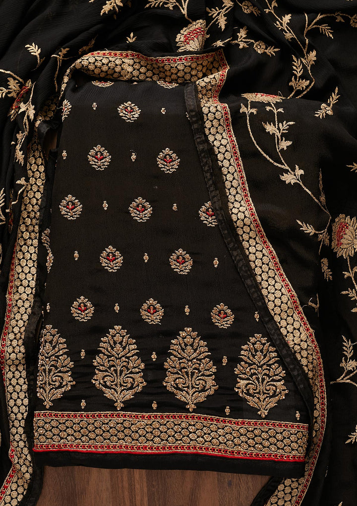 Black Stonework Georgette Designer Unstitched Salwar Suit - Koskii