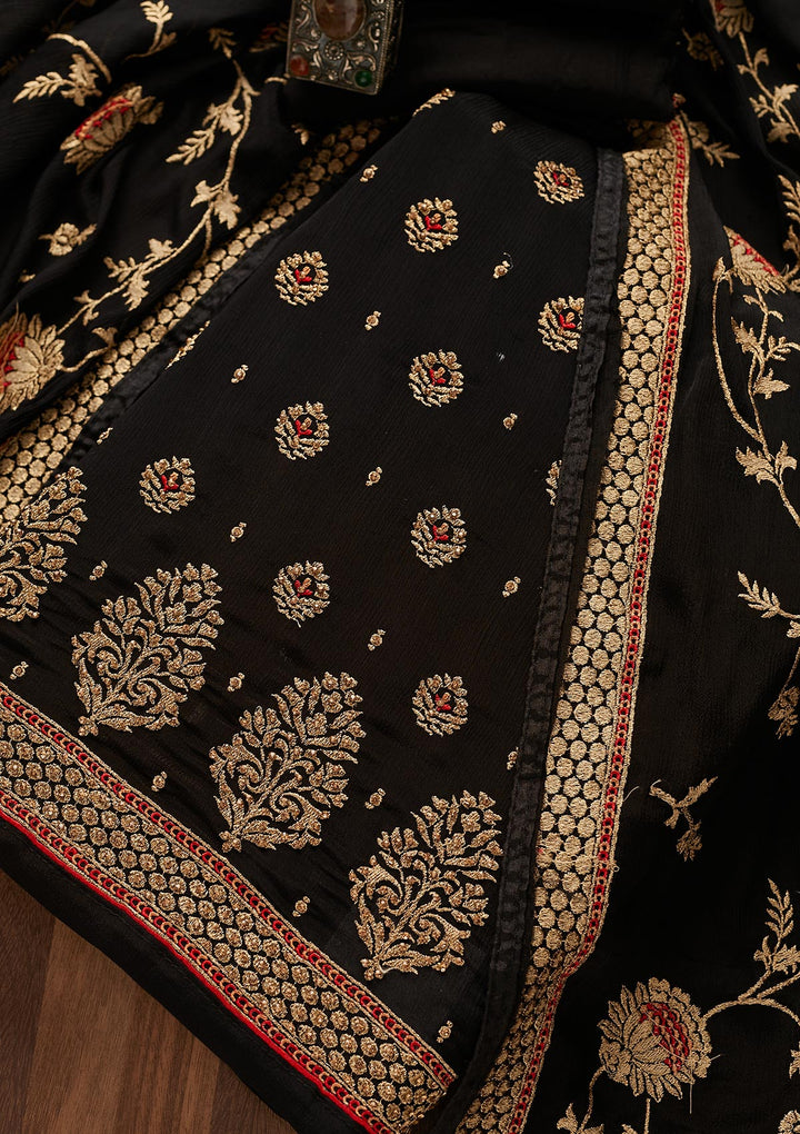 Black Stonework Georgette Designer Unstitched Salwar Suit - Koskii