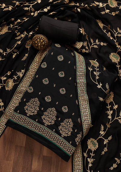 Black Stonework Georgette Unstitched Salwar Suit-Koskii