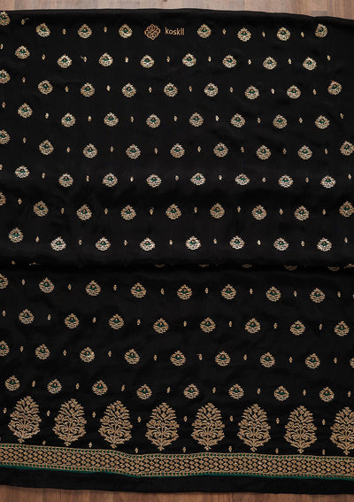 Black Stonework Georgette Unstitched Salwar Suit-Koskii