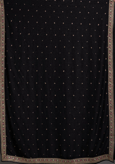 Black Stonework Raw Silk Designer Anarkali Suit-Koskii