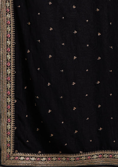 Black Stonework Raw Silk Designer Anarkali Suit-Koskii