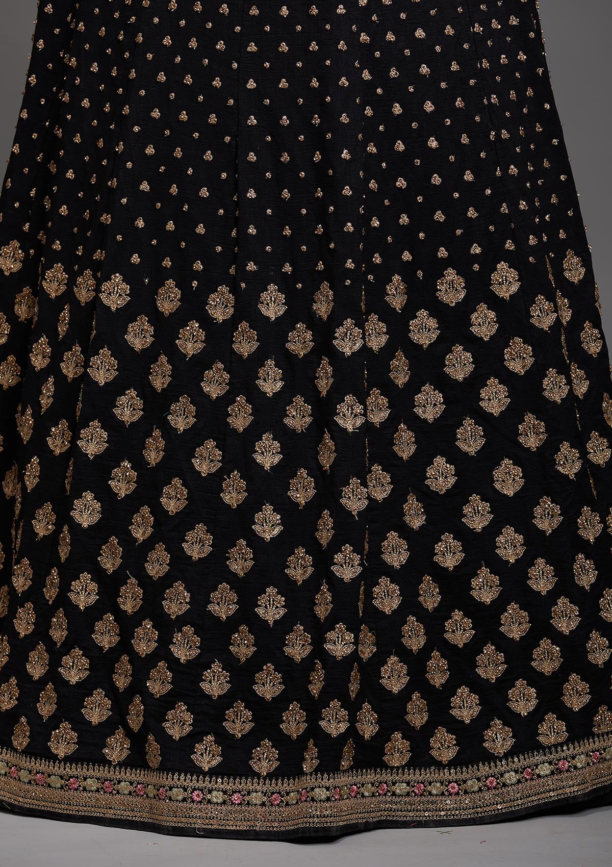 Black Stonework Raw Silk Designer Anarkali Suit-Koskii