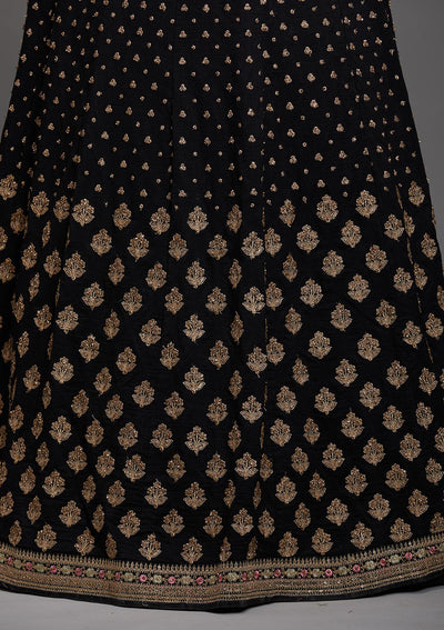 Black Stonework Raw Silk Designer Anarkali Suit-Koskii