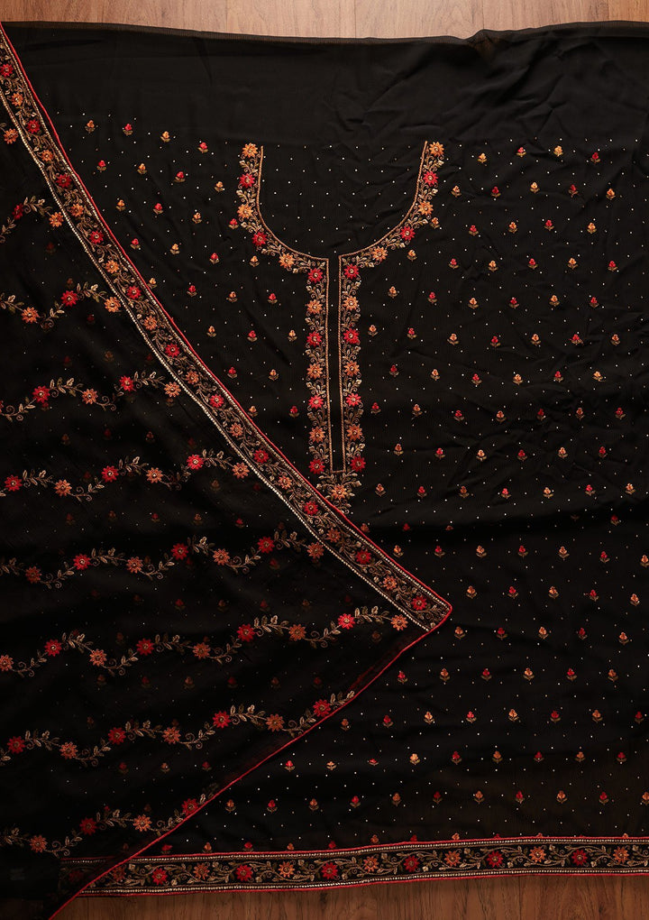 Black Swarovski Georgette Designer Unstitched Salwar Suit - koskii