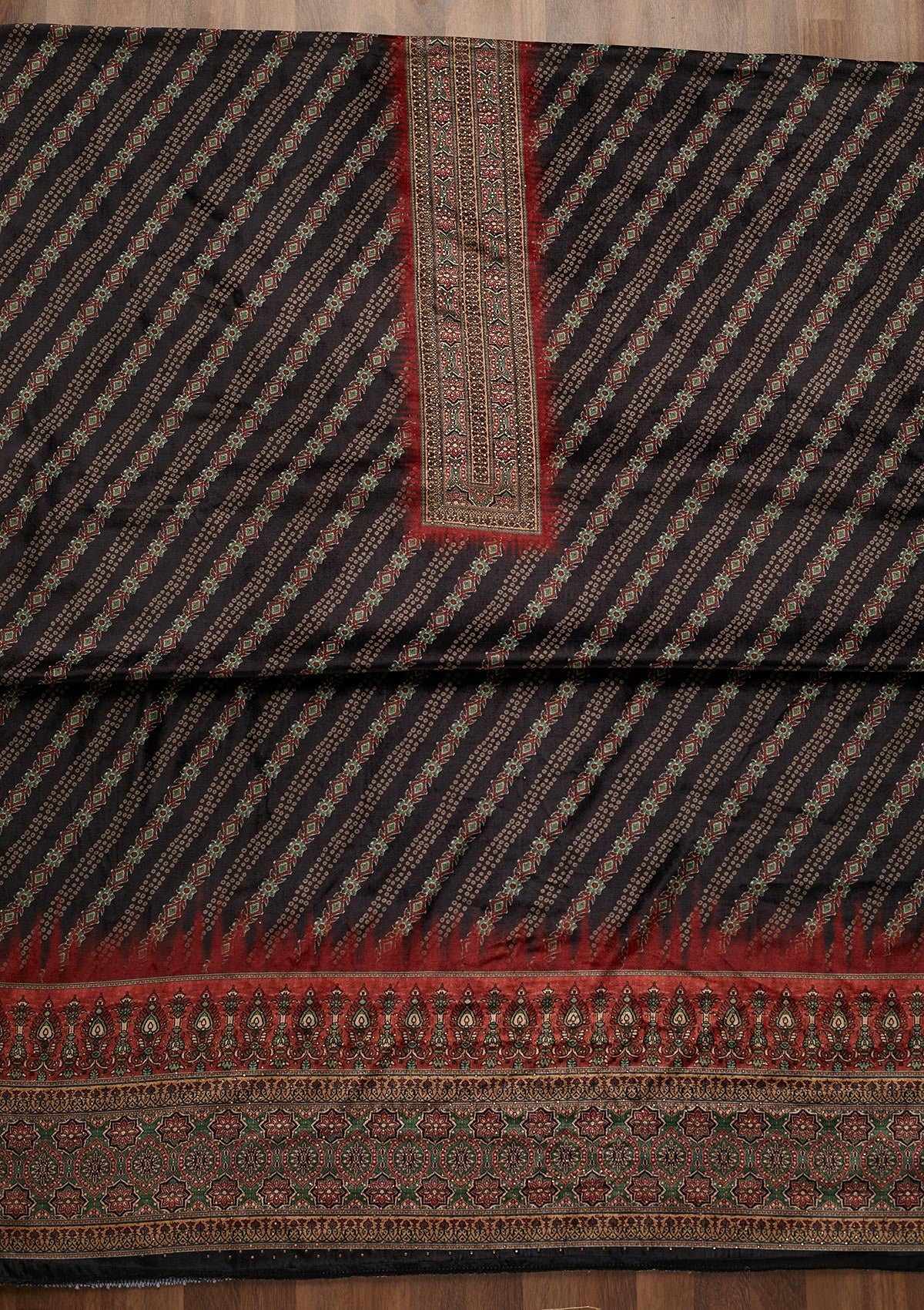 Black Swarovski Velvet Unstitched Salwar Suit - Koskii