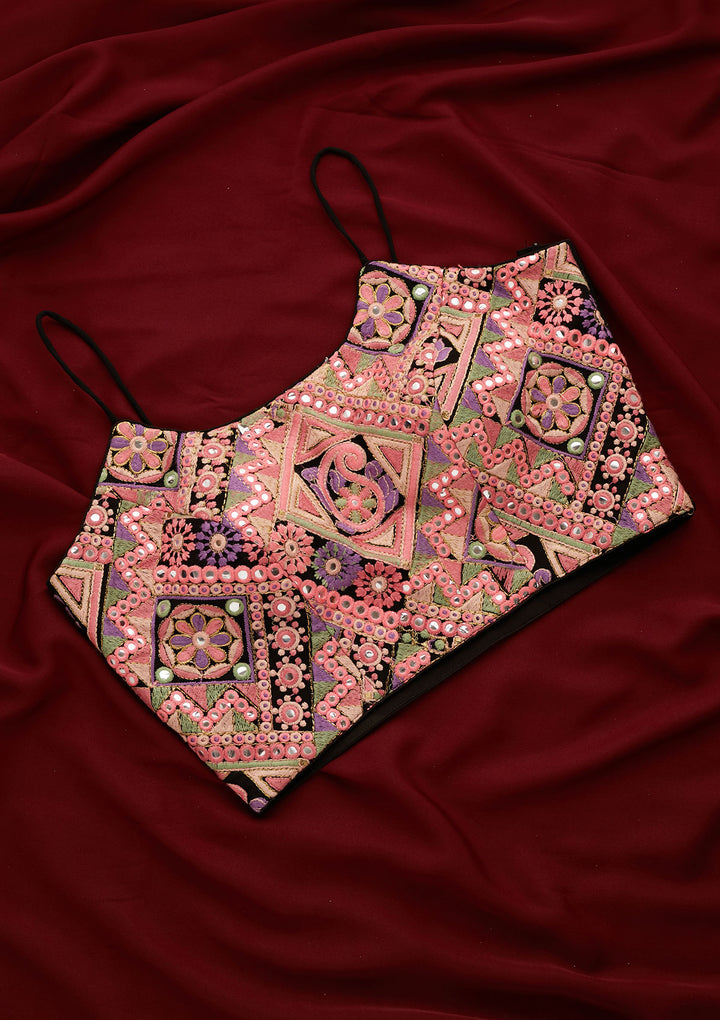 Black Threadwork Georgette Designer Readymade Blouse - Koskii