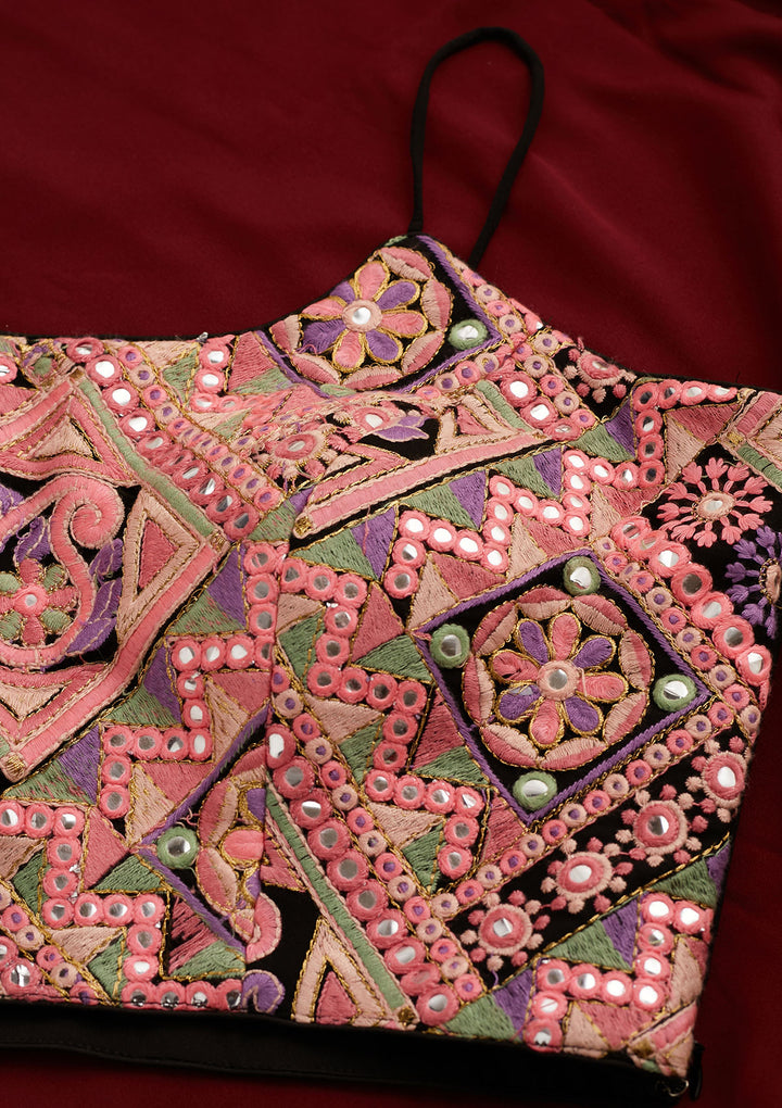 Black Threadwork Georgette Designer Readymade Blouse - Koskii