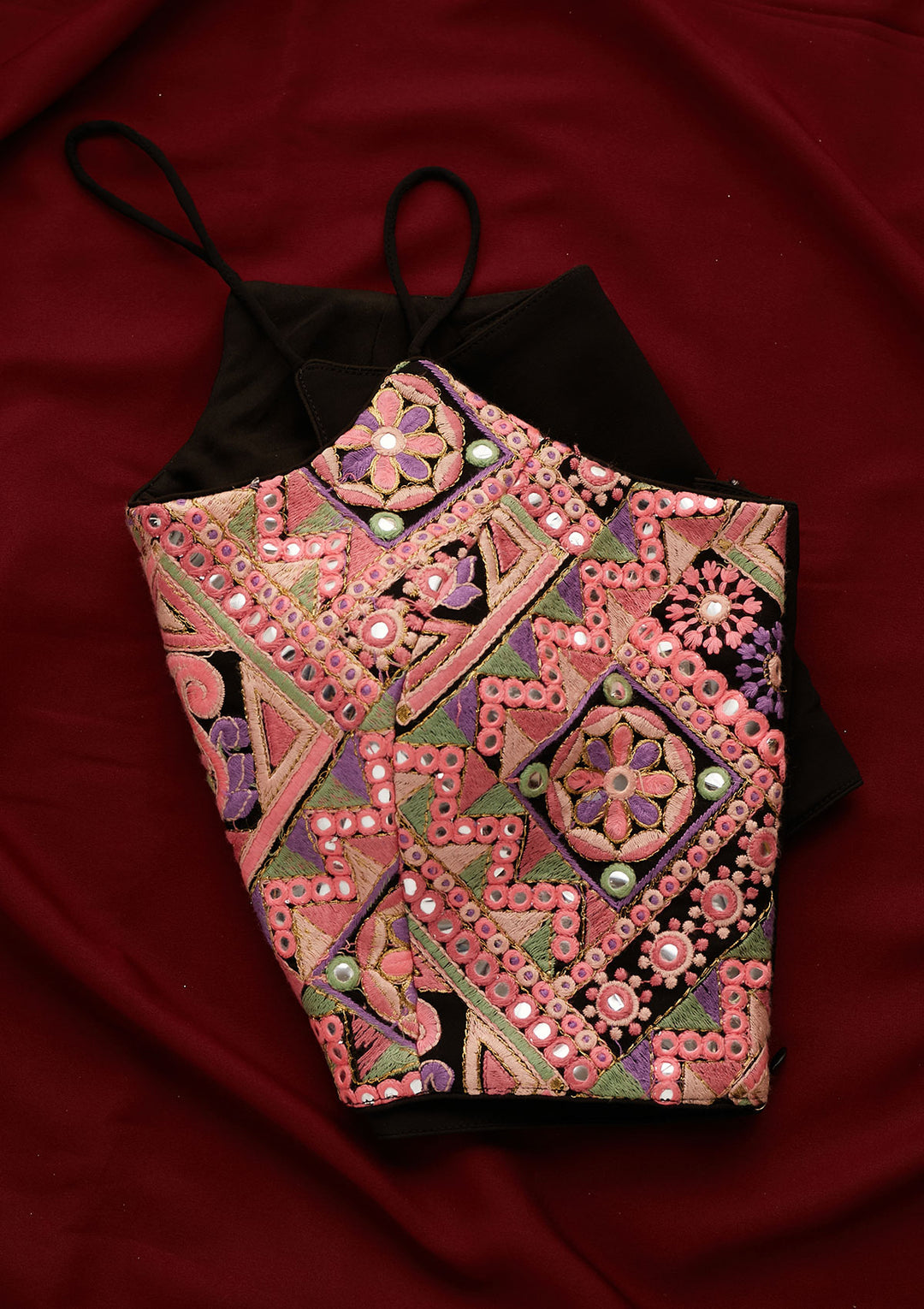 Black Threadwork Georgette Designer Readymade Blouse - Koskii