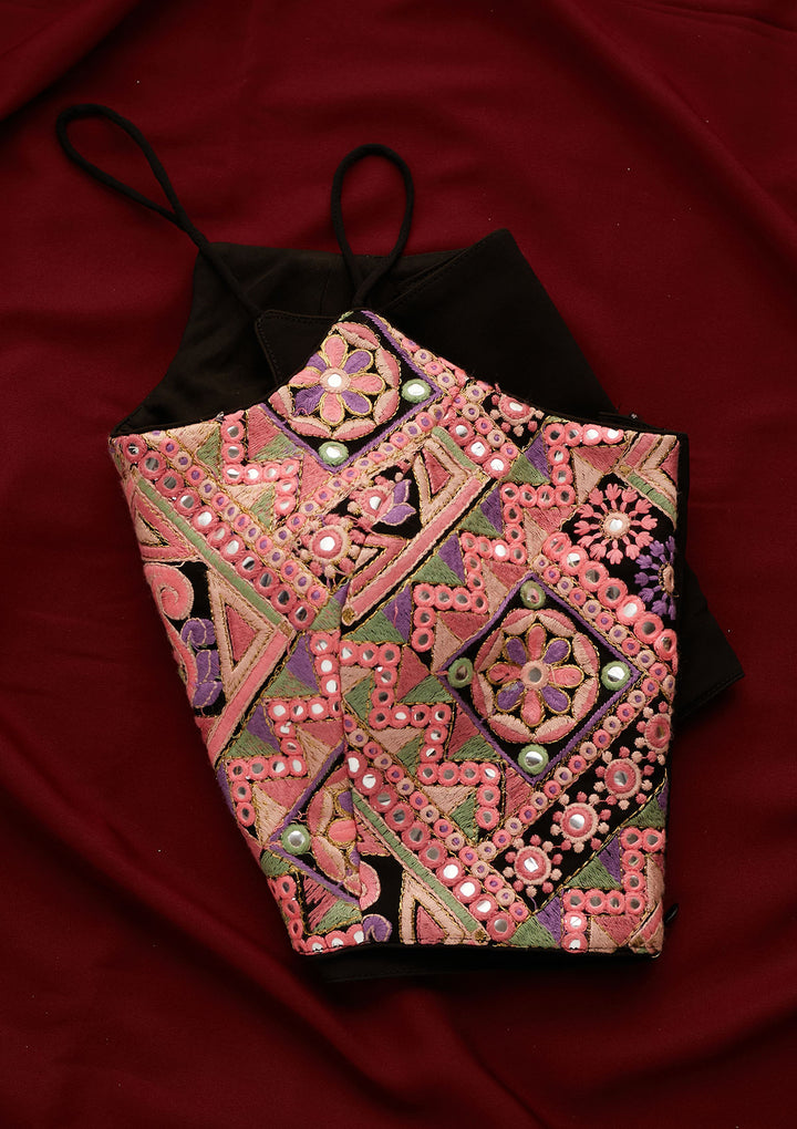 Black Threadwork Georgette Designer Readymade Blouse - Koskii