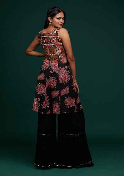 Black Threadwork Georgette Designer Salwar Suit - Koskii